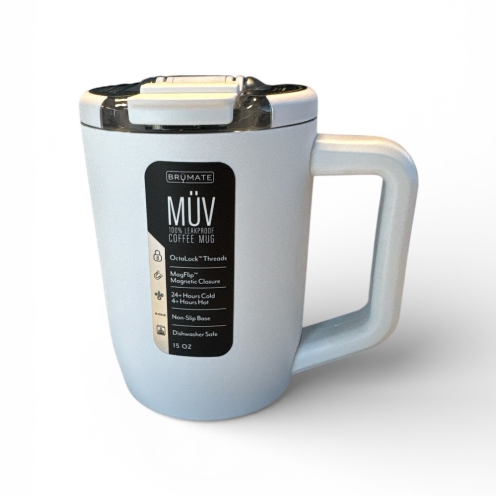 BrüMate White Coffee Mug‎ - Leakproof and Insulated